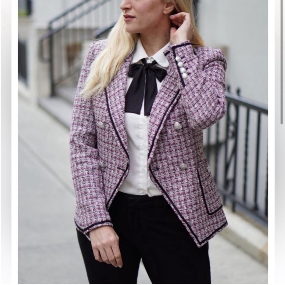 VERONICA BEARD | Theron Pink Purple Tweed Dickey Blazer Jacket US 8 - Picture 2 of 12